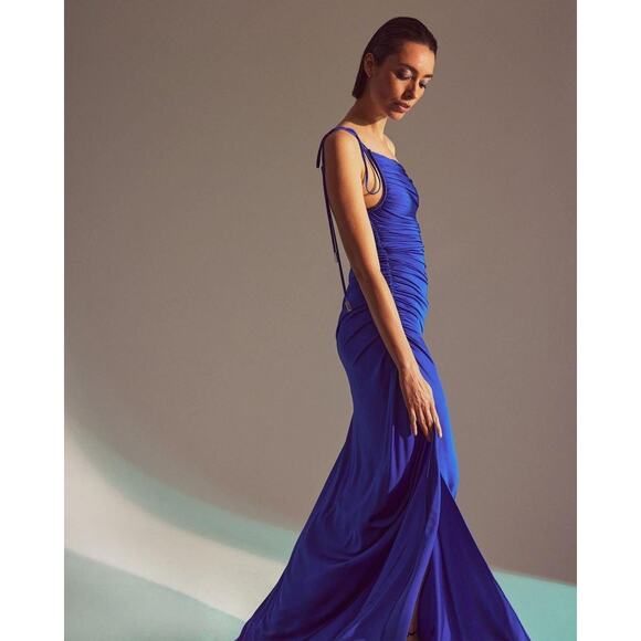 Halston x Netflix Anjelica One Shoulder Jersey Gown cobalt blue size 2 XS - Picture 15 of 15